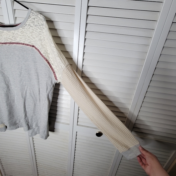 Knox Rose Mixed Media Ribbed Knit/Lace/Waffle Knit Long Sleeve Boho Top PLUS XXL - Picture 4 of 10